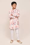 Shop_Petite Pomme_Peach Cotton, Silk Floral Printed Kurta And Pant Set _Online_at_Aza_Fashions
