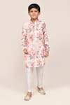 Petite Pomme_Peach Cotton, Silk Floral Printed Kurta And Pant Set _at_Aza_Fashions