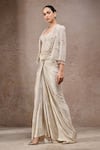 Shop_Tarun Tahiliani_Ivory Tulle, Net, Jersey Beads Open Neck, Sweetheart Foil Corset And Skirt Set _Online_at_Aza_Fashions