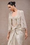 Tarun Tahiliani_Ivory Tulle, Net, Jersey Beads Open Neck, Sweetheart Foil Corset And Skirt Set _Online