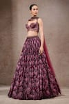 Tarun Tahiliani_Purple Tulle, Net Sequins, Embroidery, Beads Halter Neck Plum Lehenga Set _Online_at_Aza_Fashions