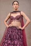Buy_Tarun Tahiliani_Purple Tulle, Net Sequins, Embroidery, Beads Halter Neck Plum Lehenga Set _Online_at_Aza_Fashions
