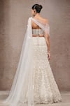 Shop_Tarun Tahiliani_Ivory Net, Tulle Beads, Pearls, Sequins Sweetheart Embroidered Lehenga Saree Set _at_Aza_Fashions