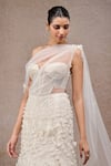 Shop_Tarun Tahiliani_Ivory Net, Tulle Beads, Pearls, Sequins Sweetheart Embroidered Lehenga Saree Set _Online_at_Aza_Fashions
