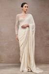 Buy_Tarun Tahiliani_Ivory Tulle, Net, Georgette Beads, Sequins, Designer Saree And Blouse Set _at_Aza_Fashions