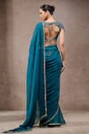 Shop_Tarun Tahiliani_Teal Chiffon Beads, Green Designer Saree With Unstitched Blouse Fabric _at_Aza_Fashions