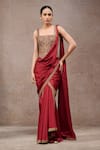 Buy_Tarun Tahiliani_Wine Tulle, Net Embroidery Square , Open Concept Saree And Cape Set _at_Aza_Fashions