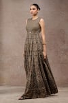 Tarun Tahiliani_Black Tulle, Net Sequins, Embroidery Round Neck Designer Black-gold Jumpsuit _Online_at_Aza_Fashions