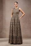 Buy_Tarun Tahiliani_Black Tulle, Net Sequins, Embroidery Round Neck Designer Black-gold Jumpsuit _at_Aza_Fashions