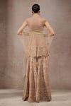 Shop_Tarun Tahiliani_Gold Tulle Embroidery, Sequins V-neck Net Sharara Kurta Set _at_Aza_Fashions