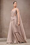 Buy_Tarun Tahiliani_Beige Chiffon, Tulle, Net Embroidery, Champagne Concept Saree And Bodysuit Set _Online_at_Aza_Fashions
