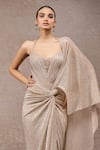 Shop_Tarun Tahiliani_Beige Net Crinkle Concept Saree _Online_at_Aza_Fashions