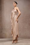 Tarun Tahiliani_Pink Jersey Asymmetric Blush Designer Foil Gown _Online_at_Aza_Fashions