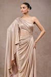 Buy_Tarun Tahiliani_Pink Jersey Asymmetric Blush Designer Foil Gown _Online_at_Aza_Fashions