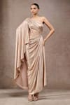 Buy_Tarun Tahiliani_Pink Jersey Asymmetric Blush Designer Foil Gown _at_Aza_Fashions