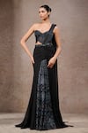 Buy_Tarun Tahiliani_Black Chiffon Sequins, Black-multi Designer Concept Saree And Corset Set _at_Aza_Fashions