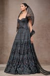 Buy_Tarun Tahiliani_Black Tulle, Net Sequins, Beads, Embroidery Sweetheart Black-multi Lehenga Set _Online_at_Aza_Fashions