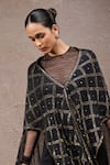 Buy_Tarun Tahiliani_Black Tulle, Net, Georgette V-, Round Designer Cape And Trouser Set _Online_at_Aza_Fashions