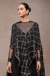 Shop_Tarun Tahiliani_Black Tulle, Net, Georgette V-, Round Designer Cape And Trouser Set _Online_at_Aza_Fashions