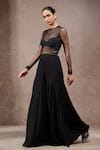 Tarun Tahiliani_Black Tulle, Net, Georgette V-, Round Designer Cape And Trouser Set _at_Aza_Fashions