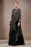 Shop_Tarun Tahiliani_Black Tulle, Net, Georgette V-, Round Designer Cape And Trouser Set 
