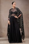 Tarun Tahiliani_Black Tulle, Net, Georgette V-, Round Designer Cape And Trouser Set _Online