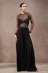 Buy_Tarun Tahiliani_Black Tulle, Net, Georgette V-, Round Designer Cape And Trouser Set _Online