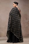 Shop_Tarun Tahiliani_Black Tulle, Net, Georgette V-, Round Designer Cape And Trouser Set _at_Aza_Fashions