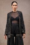 Buy_Tarun Tahiliani_Black Tulle, Net, Georgette Metallic Thread, Mukaish Fabric Jacket And Sharara Set _Online_at_Aza_Fashions