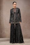 Buy_Tarun Tahiliani_Black Tulle, Net, Georgette Metallic Thread, Mukaish Fabric Jacket And Sharara Set _at_Aza_Fashions