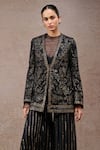 Tarun Tahiliani_Black Tulle, Net, Georgette Metallic Thread, Mukaish Fabric Jacket And Sharara Set _at_Aza_Fashions