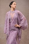 Tarun Tahiliani_Lavender , Tulle, Net High , Open Designer Saree Set _Online_at_Aza_Fashions