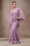 Buy_Tarun Tahiliani_Lavender , Tulle, Net High , Open Designer Saree Set _at_Aza_Fashions