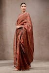 Tarun Tahiliani_Red Georgette Zari Multi Color Designer Saree And Unstitched Blouse Piece Set _Online_at_Aza_Fashions