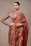 Buy_Tarun Tahiliani_Red Georgette Zari Multi Color Designer Saree And Unstitched Blouse Piece Set _Online_at_Aza_Fashions
