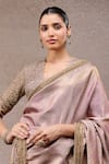 Buy_Tarun Tahiliani_Purple Brocade Beads Designer Saree With Unstitched Blouse Piece _Online_at_Aza_Fashions