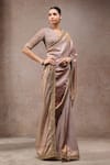 Shop_Tarun Tahiliani_Purple Brocade Beads Designer Saree With Unstitched Blouse Piece _Online_at_Aza_Fashions