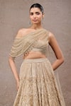 Buy_Tarun Tahiliani_Gold Tulle, Net Sequins, Beads Off-shoulder Embroidered Lehenga Set _Online_at_Aza_Fashions