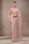 Buy_Tarun Tahiliani_Blush Net Sequins, Beads Round Neck Pink Designer Saree And Blouse Set _at_Aza_Fashions