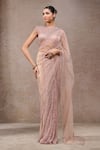 Buy_Tarun Tahiliani_Blush Net Sequins Pink Designer Saree And Unstitched Blouse Piece Set _at_Aza_Fashions