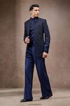 Buy_Tarun Tahiliani_Navy Georgette Sequins Designer Bandhgala Trouser Set _Online_at_Aza_Fashions