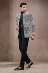 Tarun Tahiliani_Ivory Georgette, Silk Geometric Pattern Designer Bandgala Set _Online_at_Aza_Fashions
