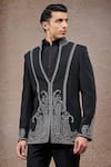 Tarun Tahiliani_Black Georgette Zari Designer Bandgala Trouser Set _Online_at_Aza_Fashions