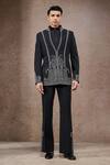 Buy_Tarun Tahiliani_Black Georgette Zari Designer Bandgala Trouser Set _at_Aza_Fashions