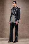 Shop_Tarun Tahiliani_Black Georgette Zari Designer Bandgala Trouser Set _Online_at_Aza_Fashions