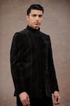 Buy_Tarun Tahiliani_Black Cotton, Satin, Velvet Sequins, Embroidery Designer Bandgala Suit Set _Online_at_Aza_Fashions