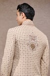 Buy_Tarun Tahiliani_Beige Georgette, Jacquard, Poplin Zari, Embroidery Multi-beige Sherwani Set _Online_at_Aza_Fashions
