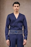 Shop_Tarun Tahiliani_Navy Georgette Embroidery Designer Sherwani Set _Online_at_Aza_Fashions