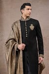 Shop_Tarun Tahiliani_Gold Silk, Velvet, Crepe Embroidery Black Designer Sherwani Set _Online_at_Aza_Fashions