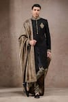 Buy_Tarun Tahiliani_Gold Silk, Velvet, Crepe Embroidery Black Designer Sherwani Set _at_Aza_Fashions